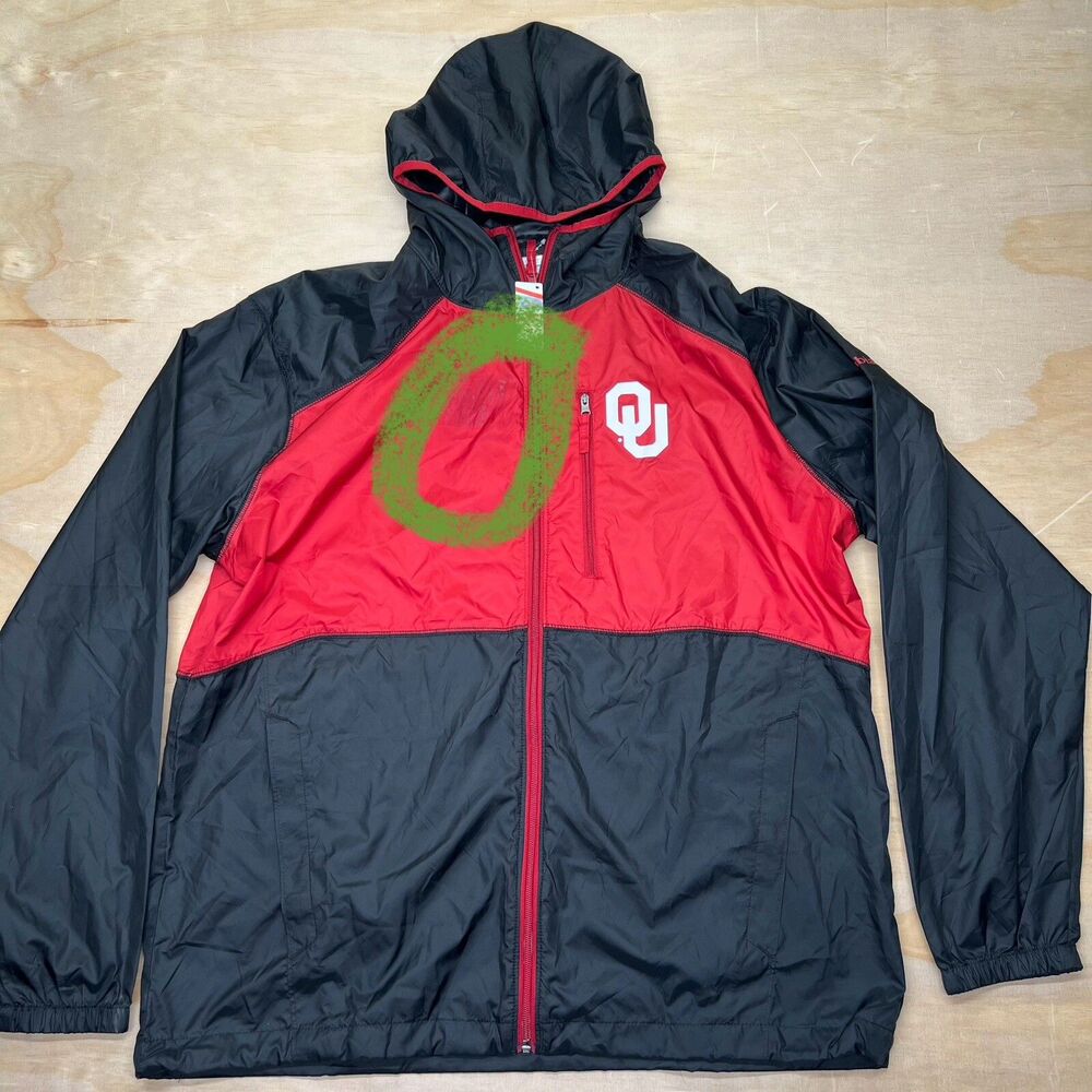 NEW DAMAGED LG Oklahoma Sooners Columbia Full Zip Windbreaker Hoodie